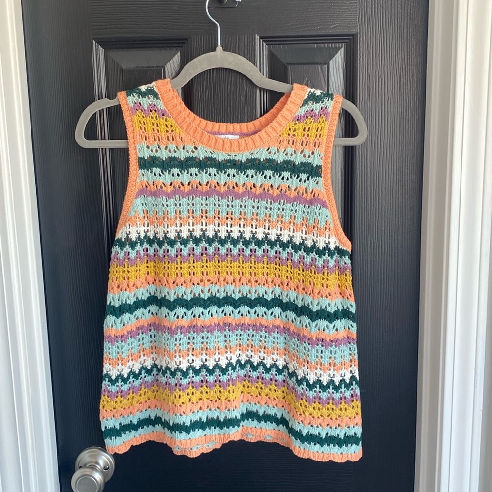 dip Crochet Tank Top in Peach, Teal, Yellow, Purple & White